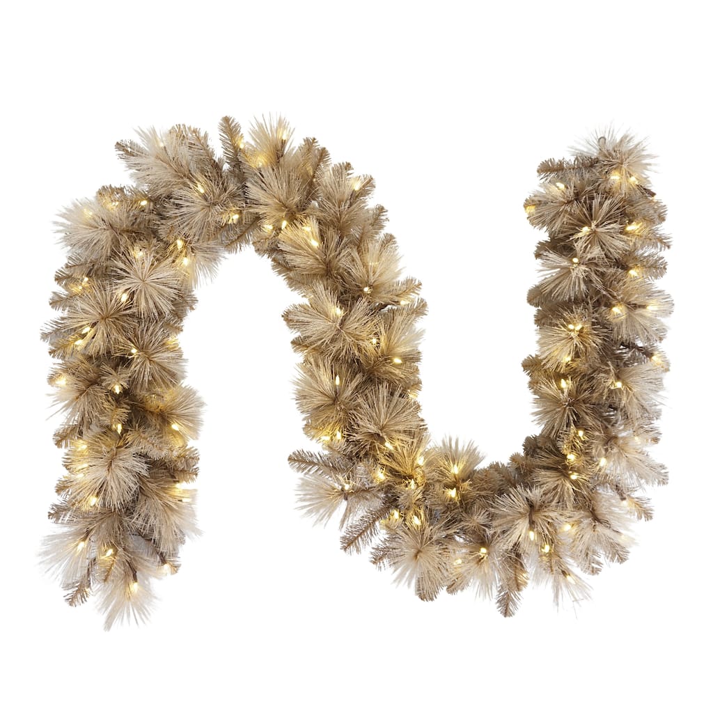 Puleo International 9' x 10" Pre-Lit Tan Artificial Garland with 100 UL-Listed Incandescent Lights