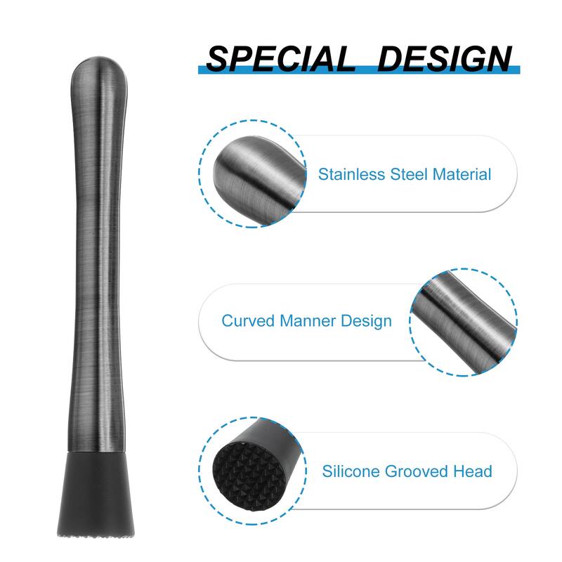 8inch Stainless Steel Cocktail Muddler Drink Muddler Bar Tool Black