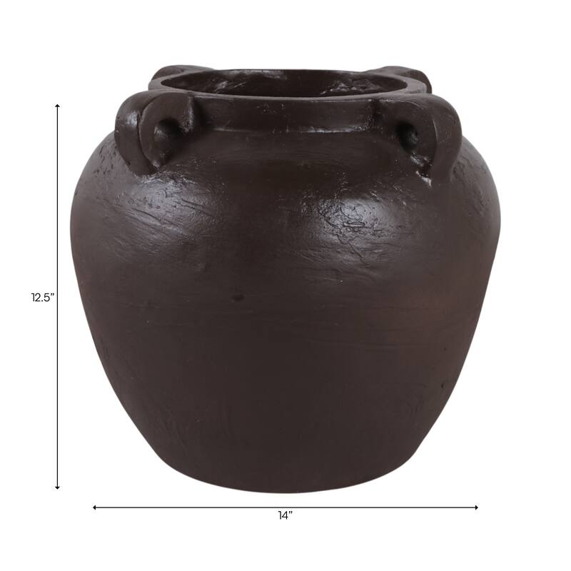 Rustic Heritage Table Vase with Textured Finish and Handles - Brown