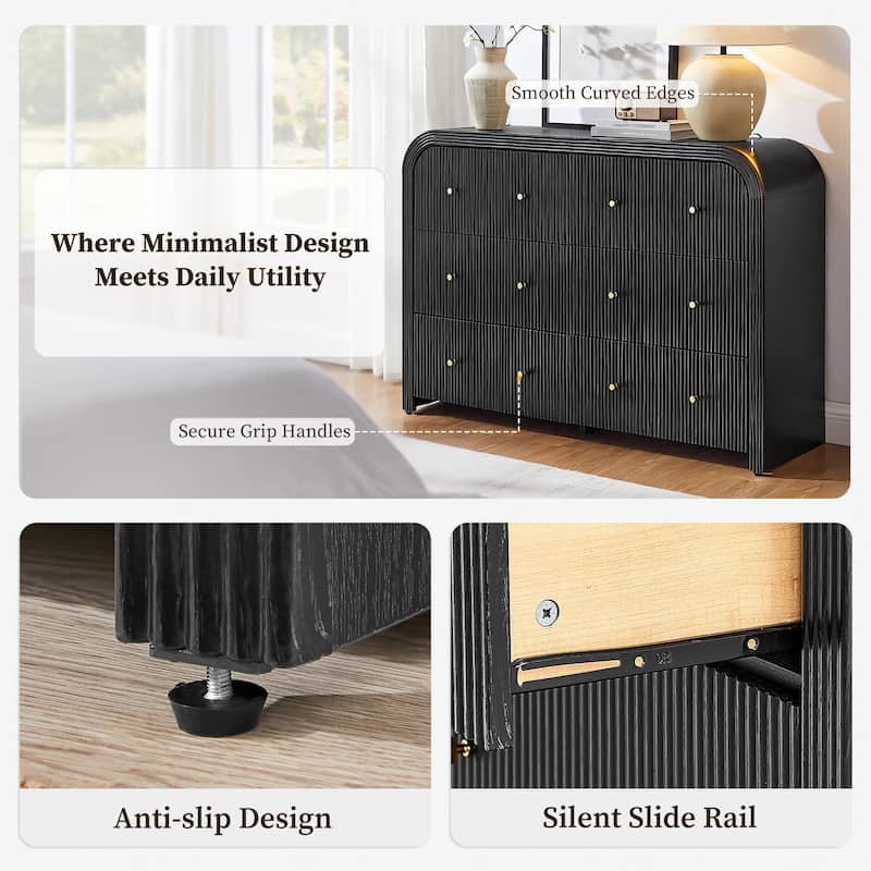 Modern Fluted 6 Drawers Dresser, Wood Chest of Drawers for Bedroom