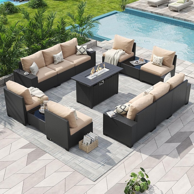 Outdoor Patio Furniture Sets with 4in Thicken Cushion - 13 pcs - Beige
