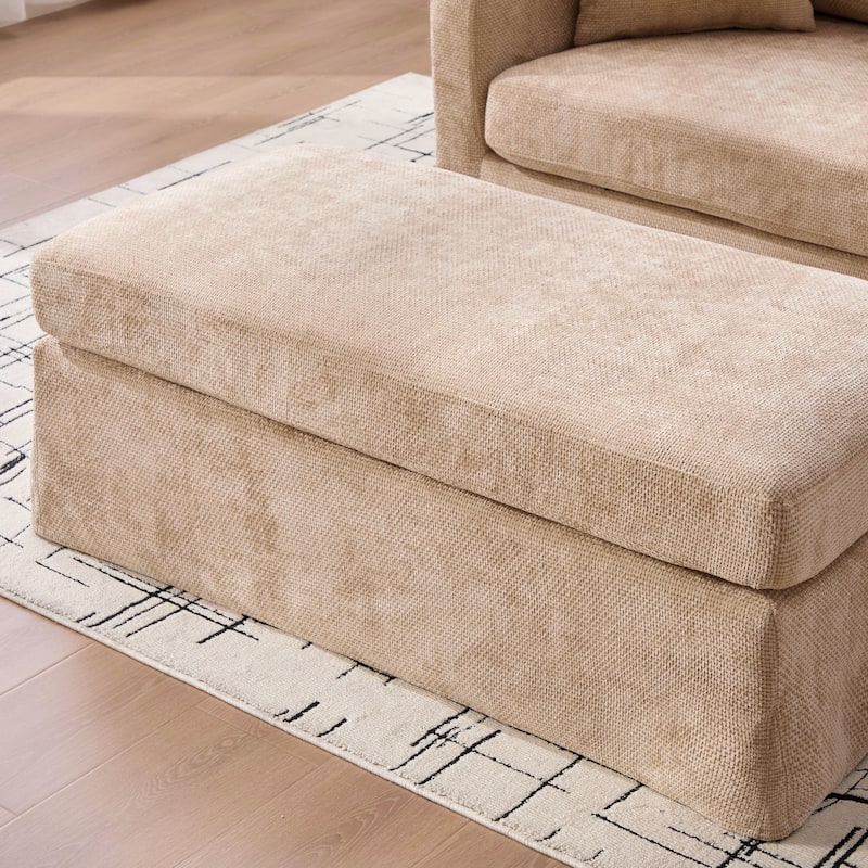 Set of Modern Chenille Accent Chair and Storage Ottoman