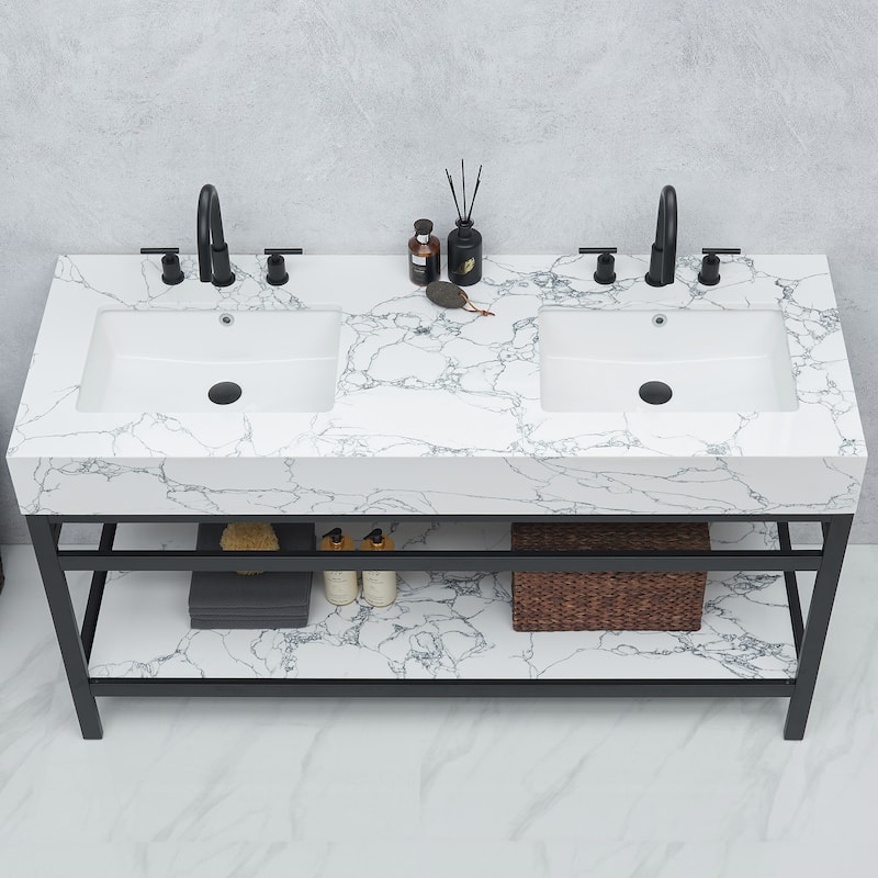 Ecija Bath Vanity, Metal Support with Composite Stone Top, no Mirror