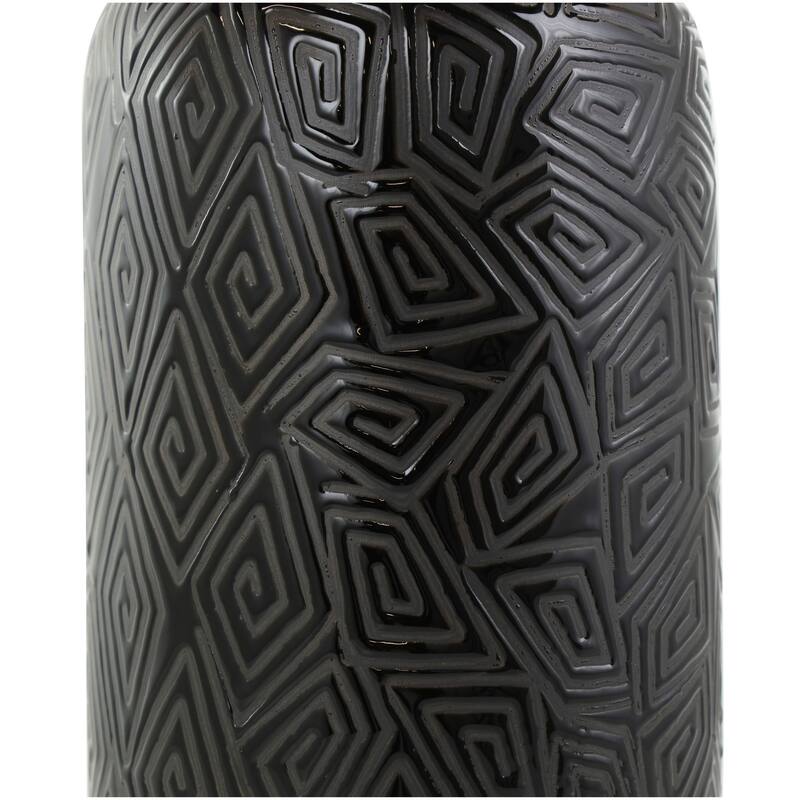 Black Ceramic Vase with Geometric Etchings