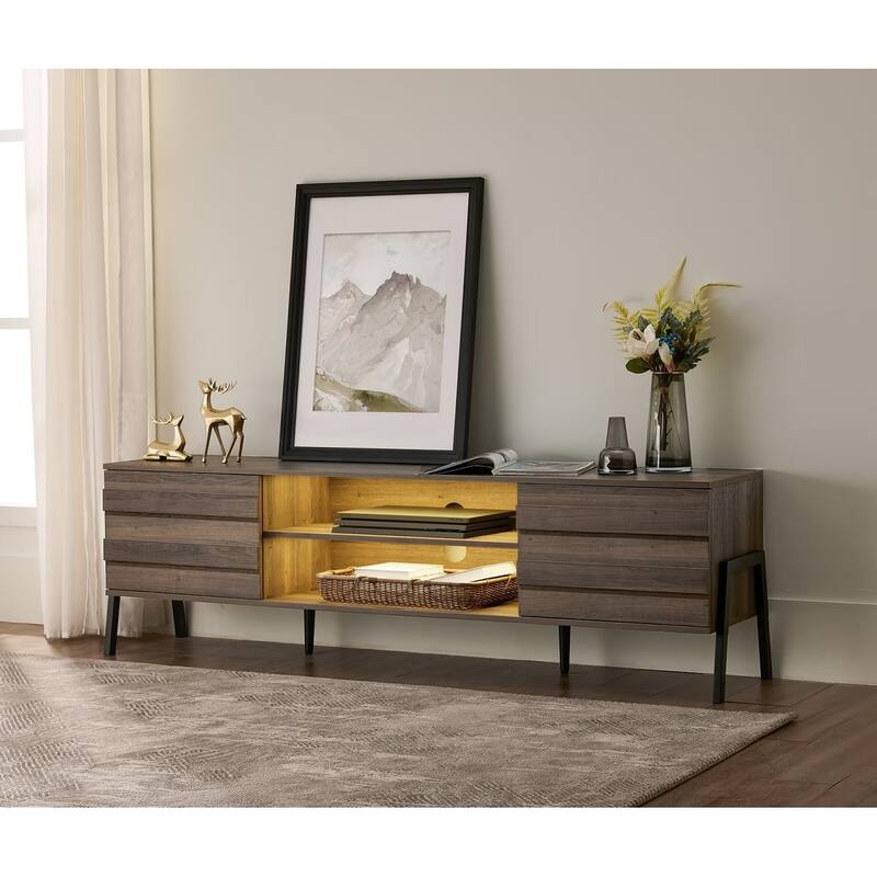 Mid-Century Modern TV Stand for 55"/65"/75" TV Console with LED Light
