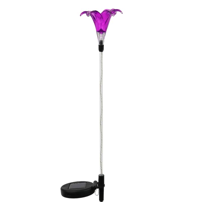 Exhart Solar Plastic Lily Garden Stake in Purple, 4 by 35 Inches