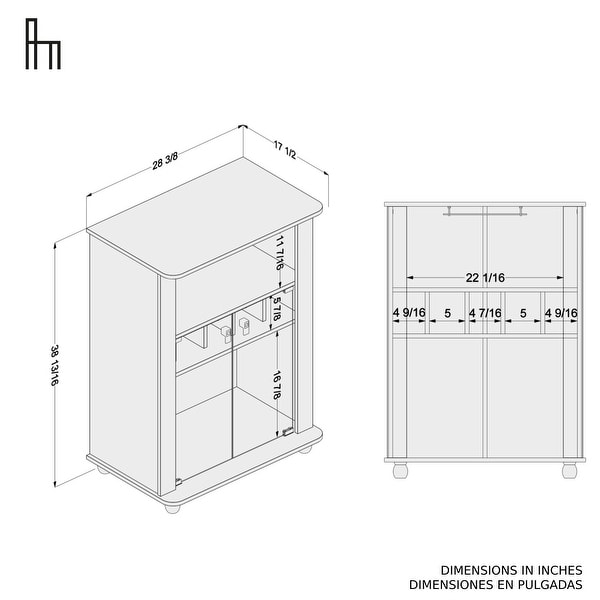 Boahaus Exeter Modern Mini Bar Brown 2 doors 4 feet and Wine