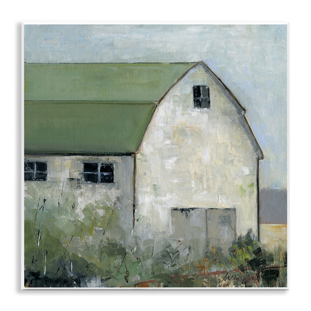 Stupell Barn View with Green Roof Wall Plaque Art Design By Sally Swatland
