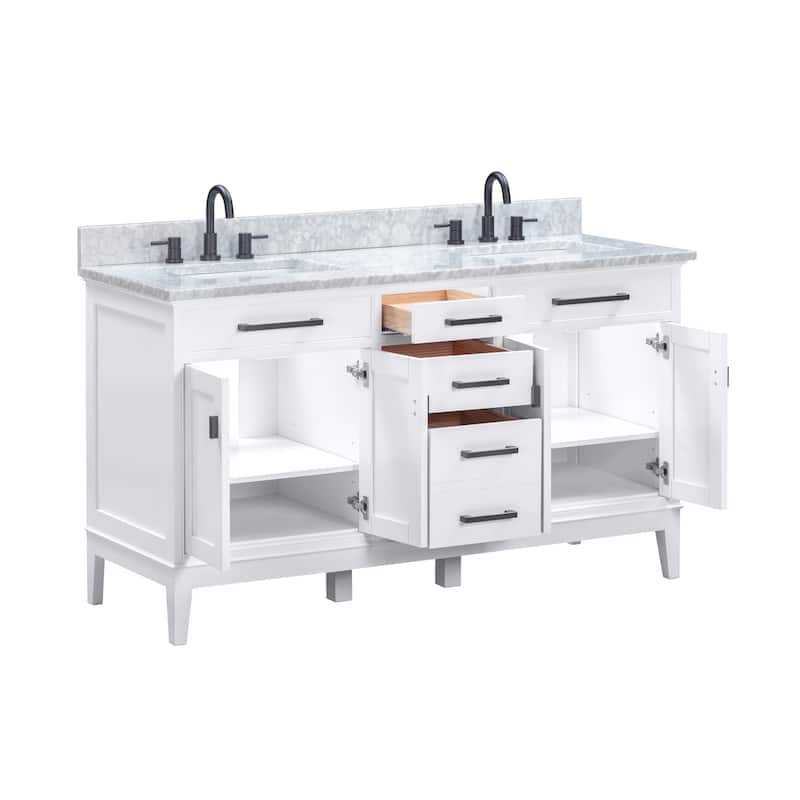Madison 60 in. Double Sink Bathroom Vanity in White with Top - 61"W x 22"D