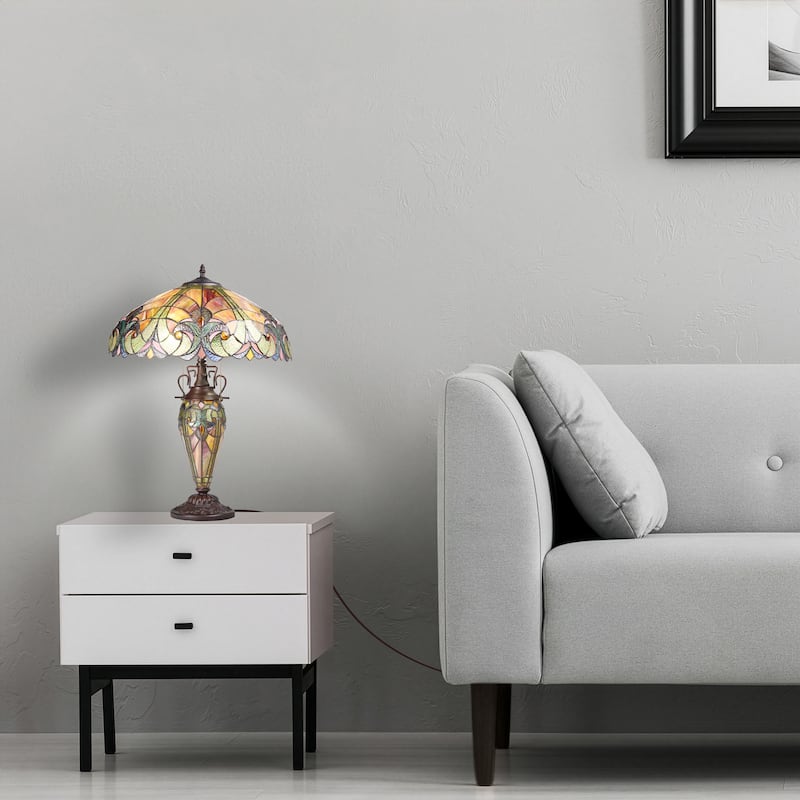 Halston River of Goods Double Lit Stained Glass 24.5-Inch Table Lamp - 18" X 18" X 24.5"