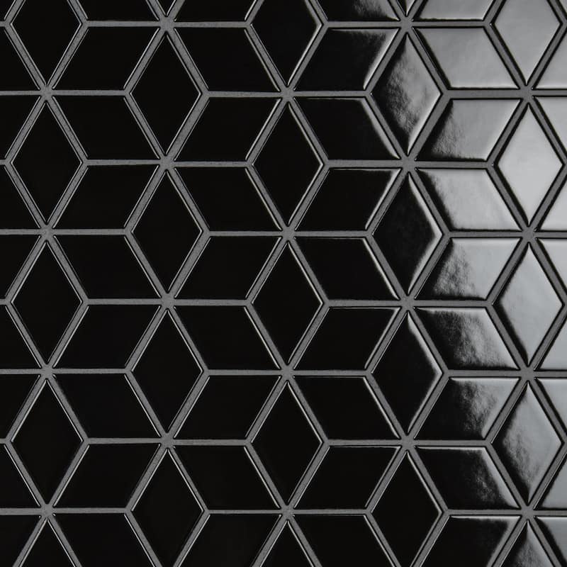 Merola Tile Metro Rhombus Glossy Black 10-1/2" x 12-1/8" Porcelain Floor and Wall Tile