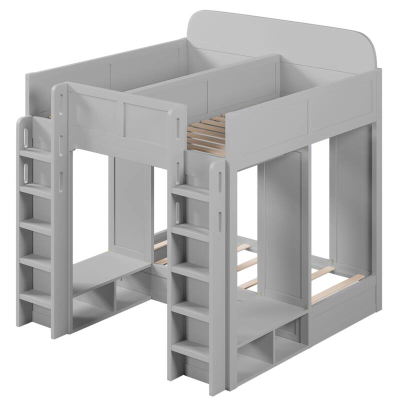 Roomfitters Triple Bunk Bed with Twin, Twin and Twin XL Beds, Storage Shelves and Hooks
