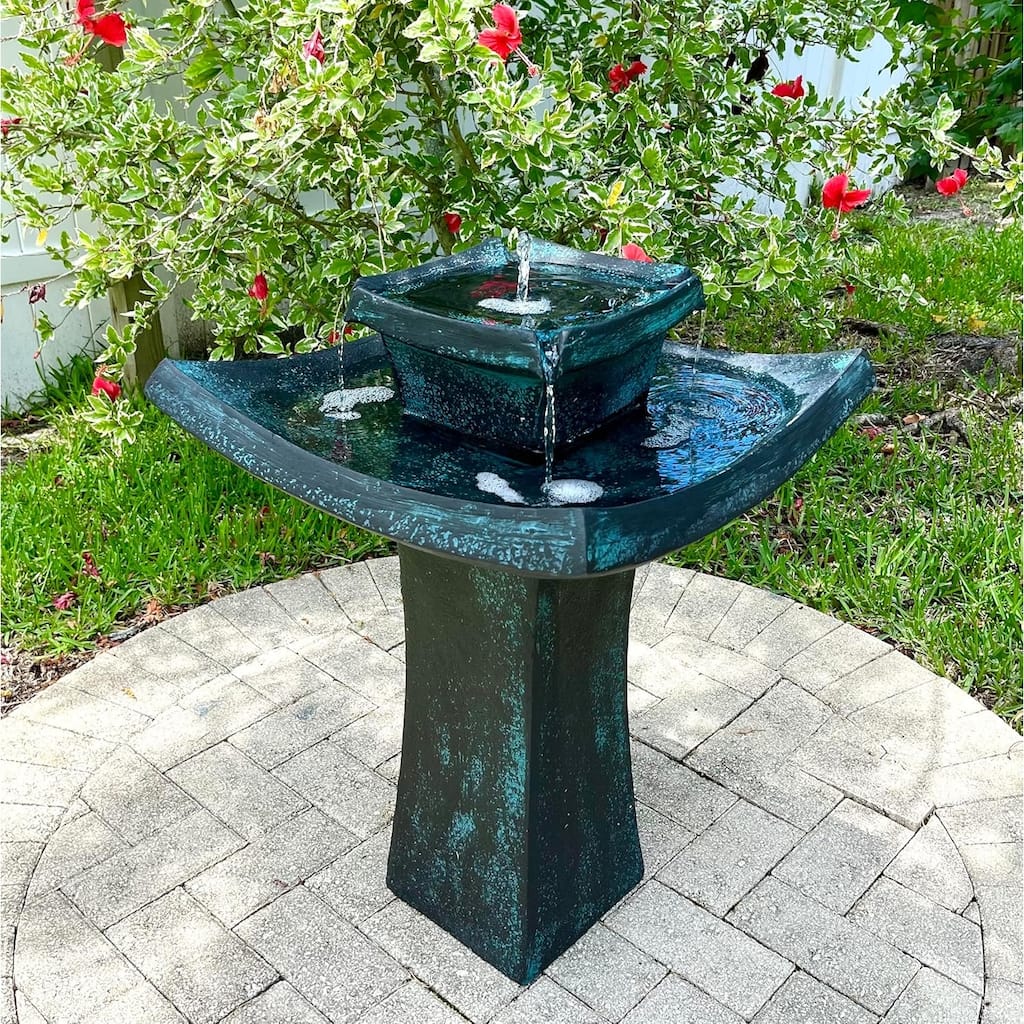 Mahayana 2-Tier IntelliSolar Fountain with Remote - Aged Iron - N/A