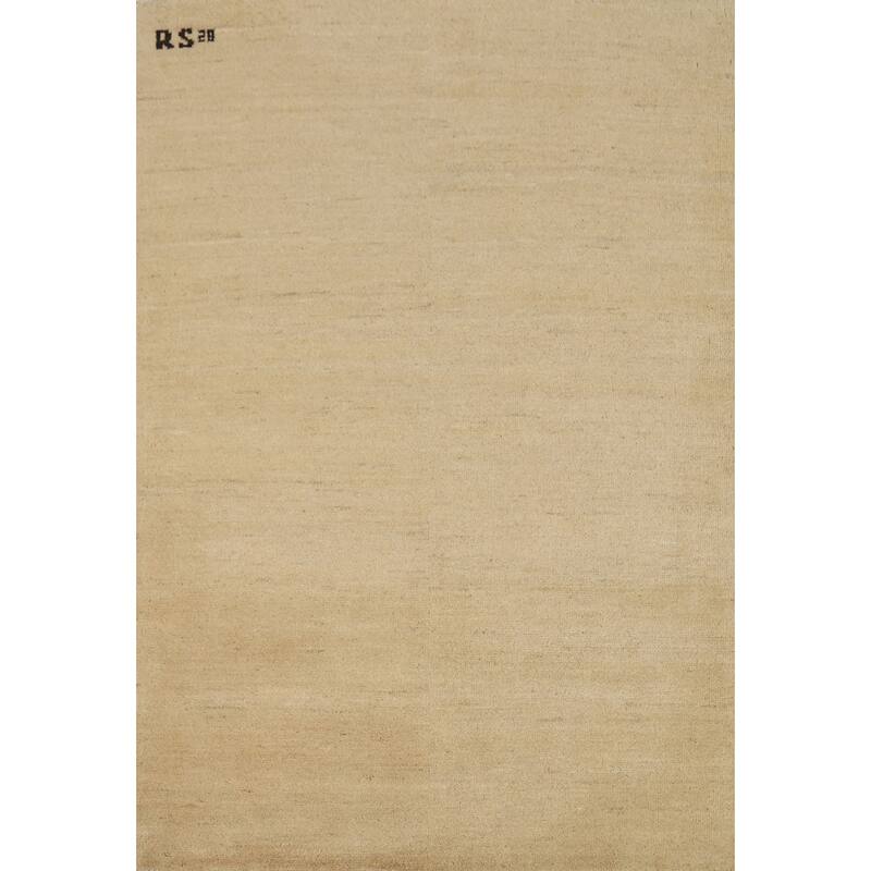 Modern Gabbeh Oriental Rug Hand-Knotted Solid Wool Carpet - 3'5"x 4'11"