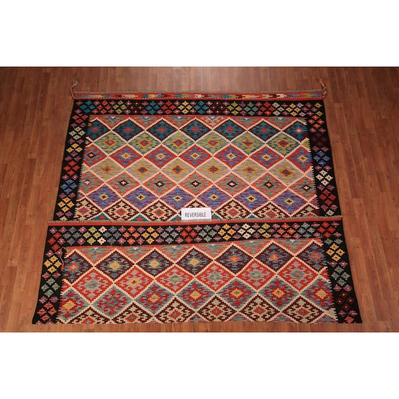 Reversible Kilim Oriental Area Rug Hand-Woven Wool Carpet - 8'0" x 9'10"