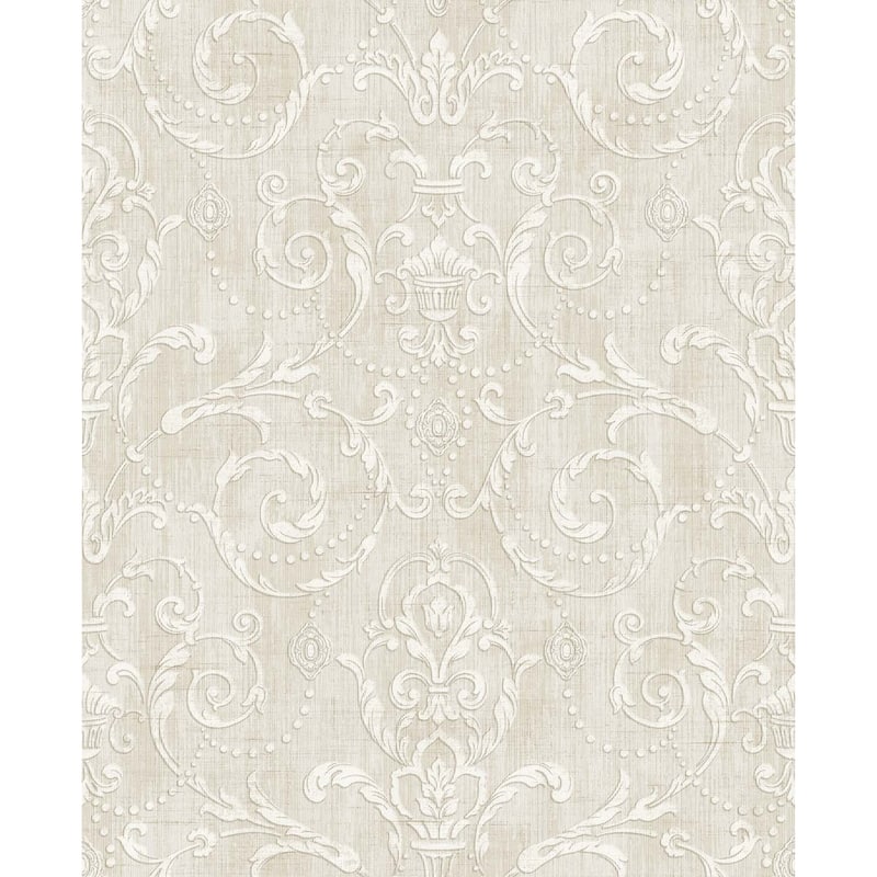 Seabrook Designs Primrose Striped Scroll Damask Unpasted Wallpaper - 20.5 in. W x 33 ft. L bolt 56 sq. ft. - Metallic Champagne