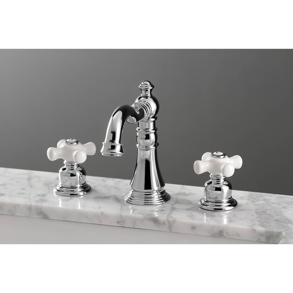 Kingston Brass American Classic Two-Handle 3-Hole Deck Mount Widespread Bathroom Faucet with Pop-Up Drain
