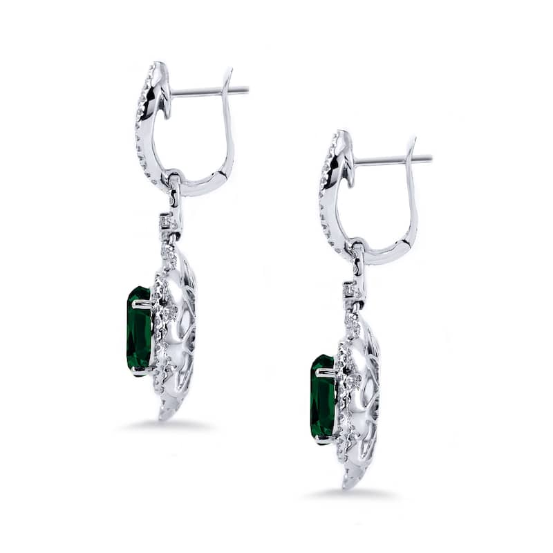 Auriya 4 9/10ct Fancy Oval-cut Emerald Halo Diamond Drop Earrings 2 3/4ctw 18k Gold