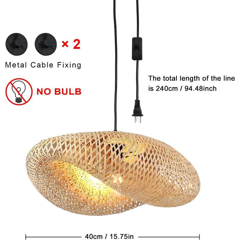 Adjustable Handmade Woven Bamboo Contemporary Farmhouse Rustic Celling Hanging Pendent Lamp Rattan Chandelier for Living Room