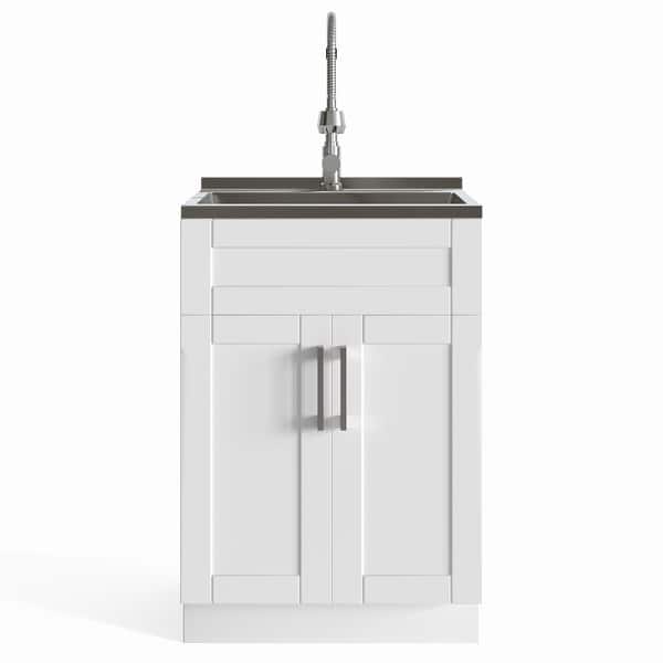 Shop Wyndenhall Hartland Contemporary 24 Inch Laundry Cabinet With Faucet And Stainless Steel Sink 23 6 W X 52 H X 19 7 D Overstock 11915355