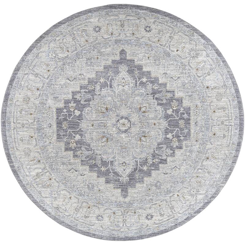 Betty Classic Medallion Area Rug - 7'10" x 7'10" Round - Denim/Grey