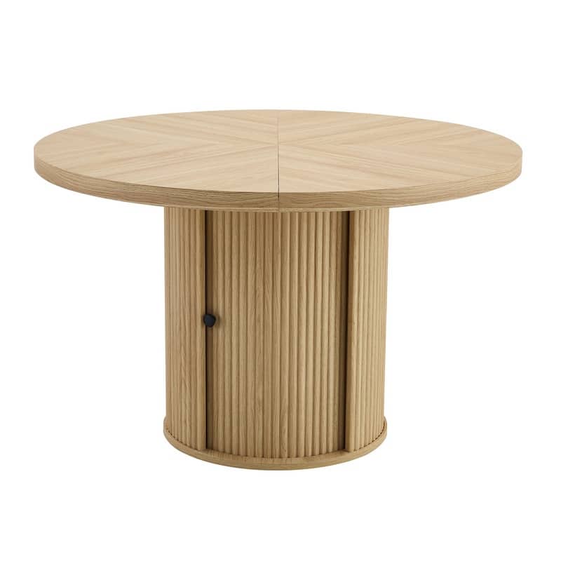 ‌47.2" Round Wood-Grain Dining Table - Double-Tier Storage & Roman Column Base, Timeless Elegance‌. - Wood