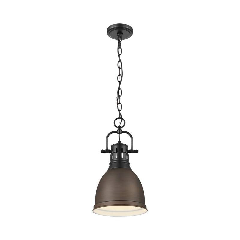 Yep by Golden Lighting Duncan 1-light 9in Chain Hung Pendant in Matte Black and Rubbed Bronze shade