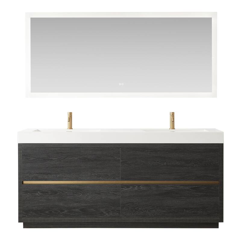 Huesca Bath Vanity with Composite Integral Sink Top and Mirror - 72in. - North American Black Oak