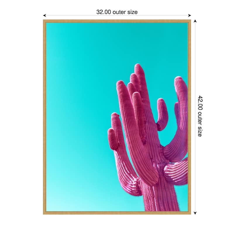 Magenta Pink Saguaro by Tom Windeknecht Framed Canvas Wall Art Print - Sylvie Bright Gold - 32 x 42 in