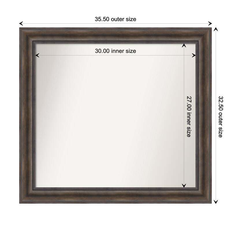 Rustic Pine Brown Framed Non-Beveled Custom Wall Mirror, Bathroom Vanity Mirror - Outer Size: 35.5 x 32.5
