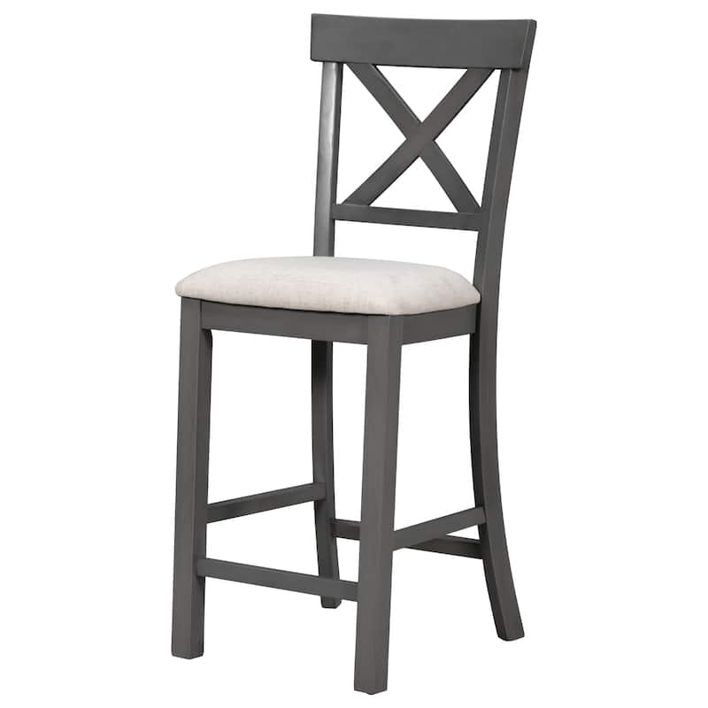 6-Piece Counter Height Dining Table Set, Under Table Storage Shelf, Upholstered 4 Chairs & Bench, Tapered Legs