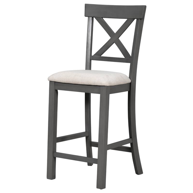 Gray Vintage 6-Piece Counter Height Wooden Dining Table Set with 4 Chairs