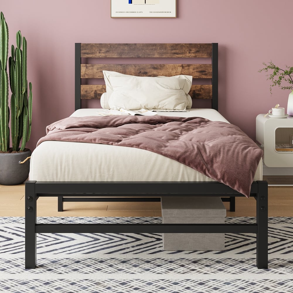 Metal Bed Frame Platform Bed Frame with Headboard, Under Bed Storage, All-Metal Support System, No Box Spring Needed, Noise-Free