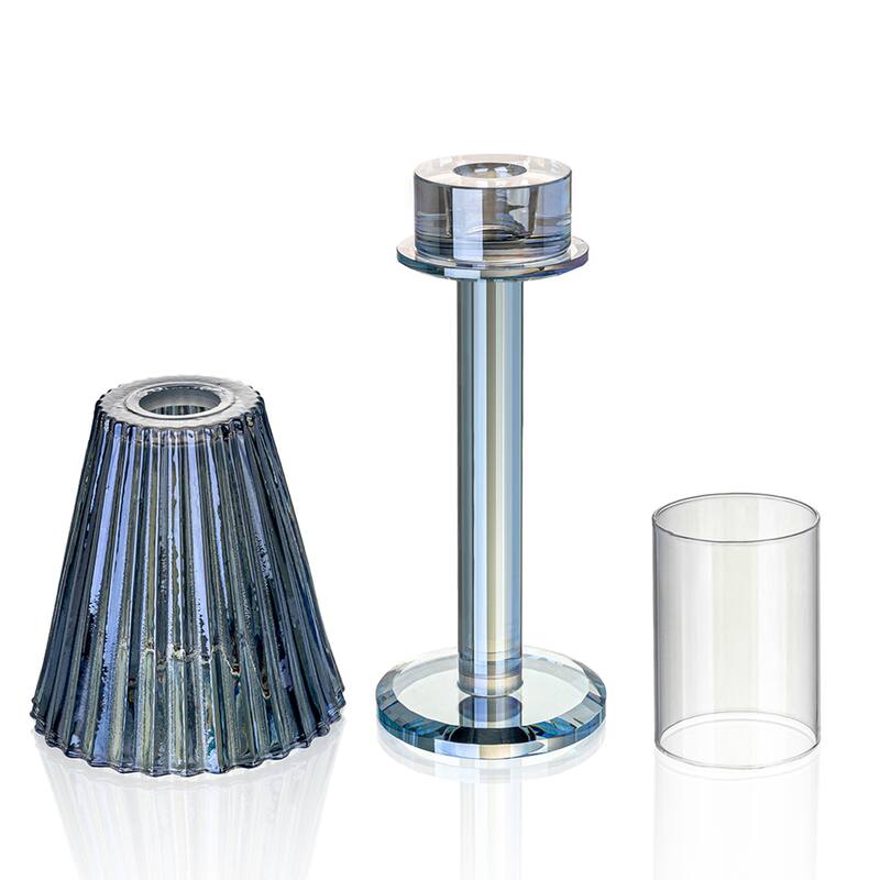 12 Inch Crystal Glass Candle Lamp with Stylish Glass Shade for Decor