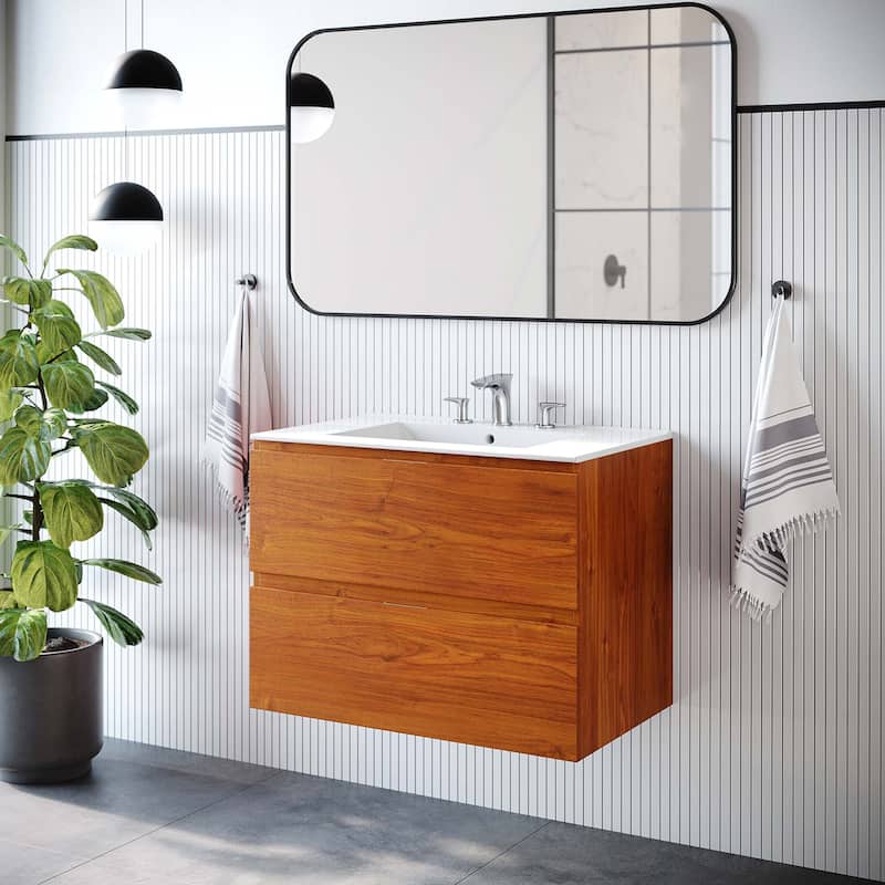 Scenic 30" Wall-Mount Bathroom Vanity - Cherry White