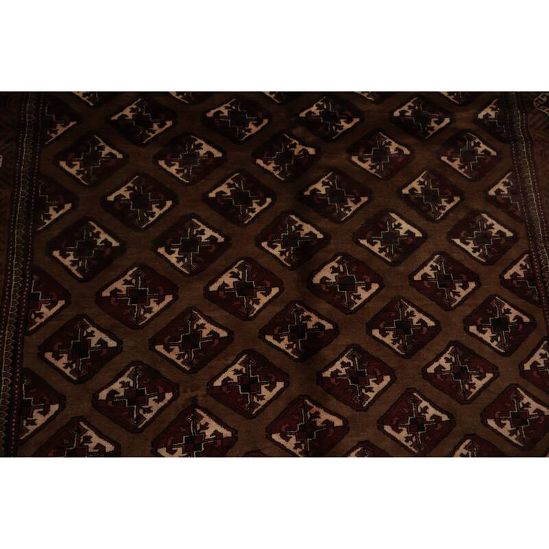 Hand Knotted Oriental 100% Wool Carpet Traditional All-Over Brown Turkoman Area Rug - 10' 6'' X 6' 10''