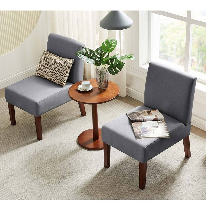 Modern Fabric Armless Chair Set of 2 with Round Wooden Table