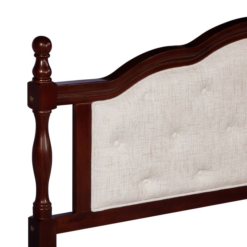 Solid Wood Queen Size Platform Bed Frame with Upholstered Headboard