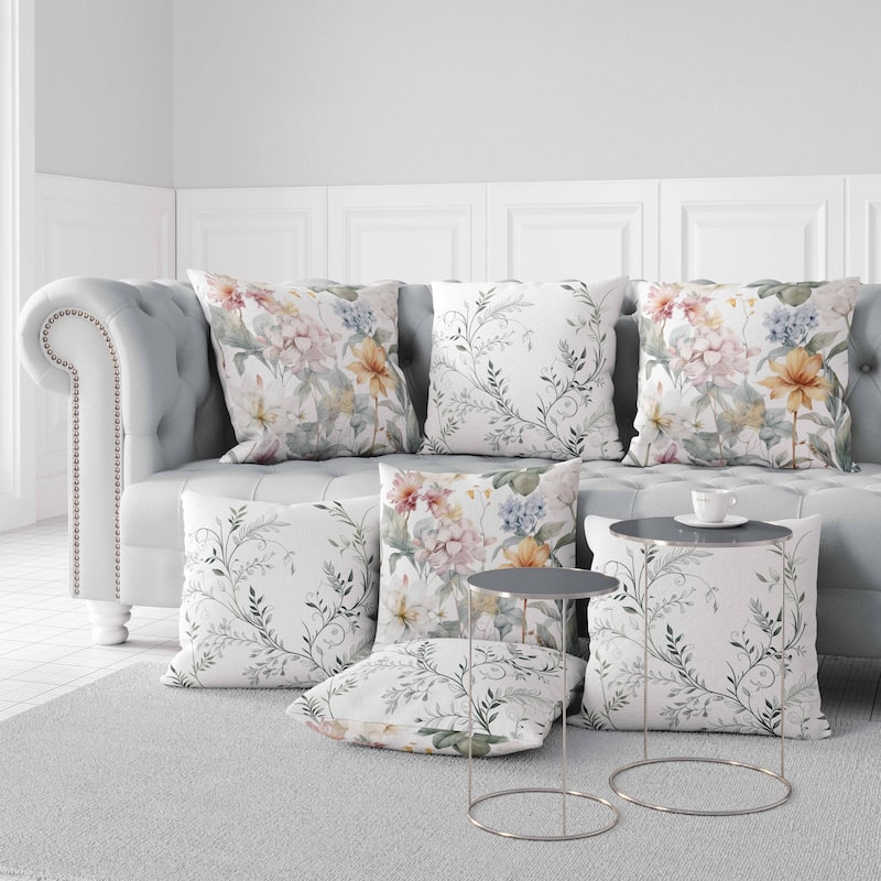 White And Pink Wildflower Whimsy Faux Suede Throw Pillow Zipper