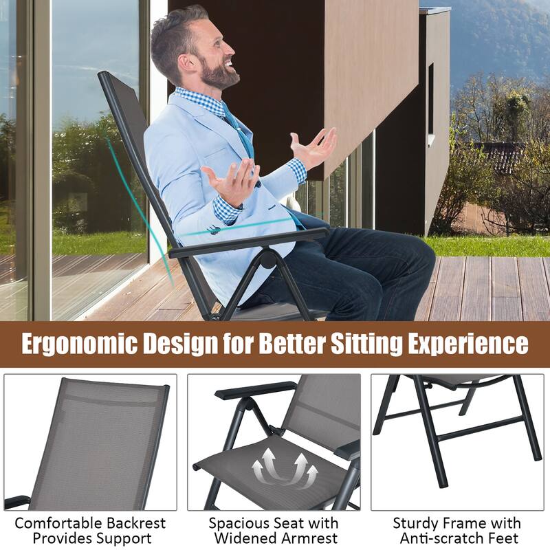 Costway 2PCS Patio Folding Dining Chairs Aluminium Adjustable Back - See details