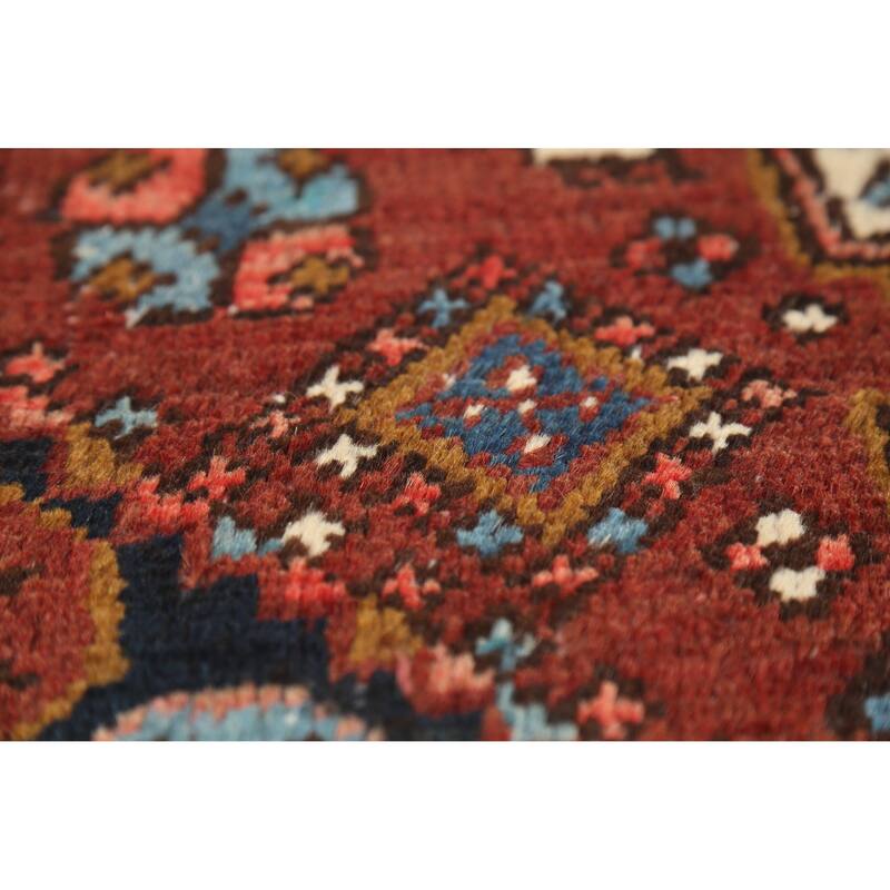 Hand Knotted Oriental 100% Wool Carpet Traditional Geometric Oranges & Rust Heriz (serapi) Runner Rug - 10' 7'' X 2' 1''