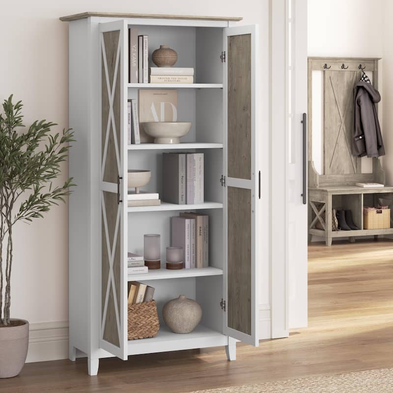 Key West Tall Storage Cabinet with Doors and Shelves by Bush Furniture