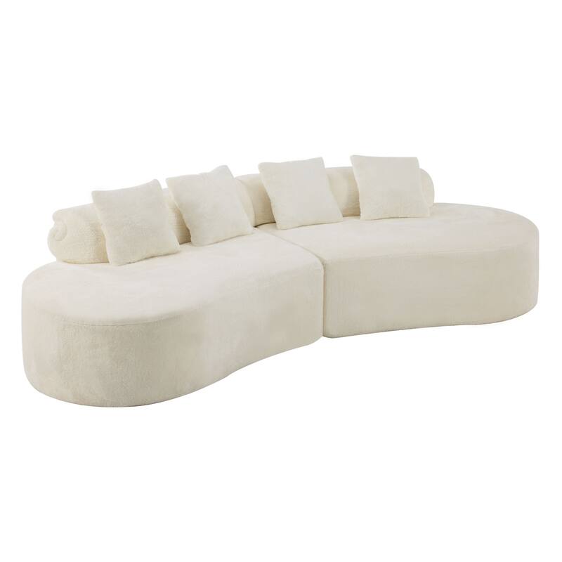 Roomfitters Modern Curved Flannelette Multi-Seater Sofa with Pillows, Creative Minimalist Design for Living Room