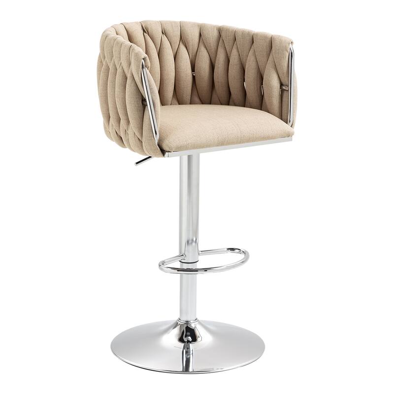 Fabric Cover Swivel Bar Stools Set of 2, Counter Height Chair with Back and Footrest, Dining Room Chair with Metal Frame
