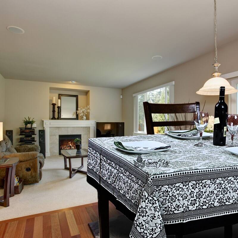 The Amore French Country Cotton Floral Tablecloth Square, Ebony Fern - 60 x 60 inches