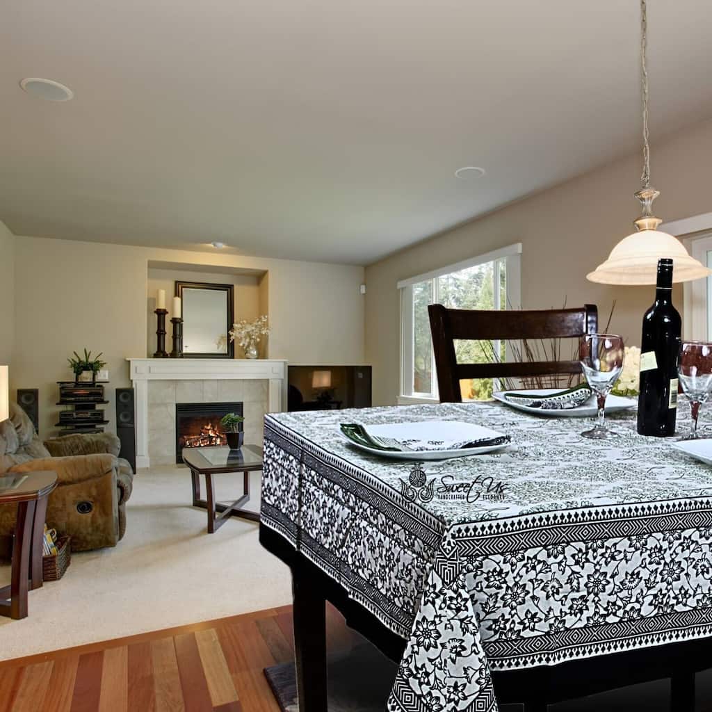 The Amore French Country Cotton Floral Tablecloth Square, Ebony Fern - 60 x 60 inches