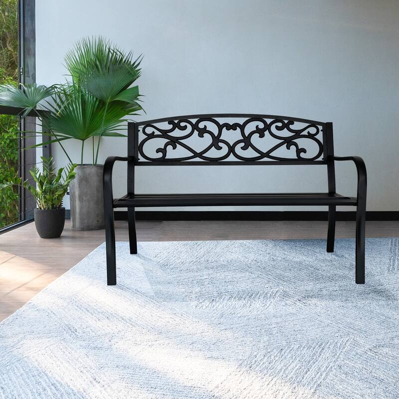 Outdoor Cast Iron Park Decorative Bench - 34.25" H x 50" W x 23.62" D