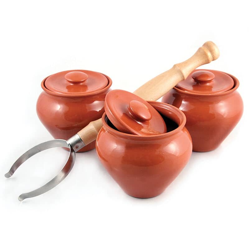 STP Goods Natural Clay Stoneware Ramekins w/ Oven Fork Set of 3