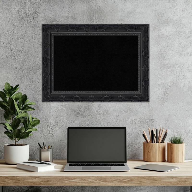 Filigree Gloss Black Framed Cork Board - Bulletin Board, Organization Board, Pin Board