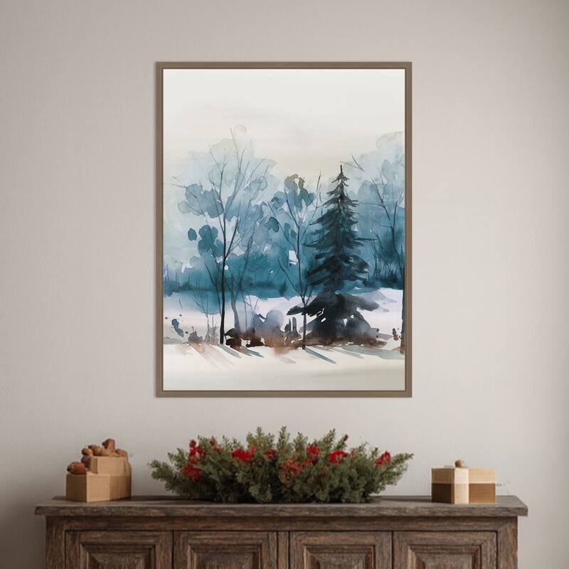 Dusty Blue Trees III by Isabelle Z Framed Canvas Wall Art Print - Sylvie Dark Gold